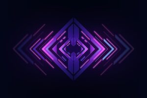 a dark background with a purple geometric design