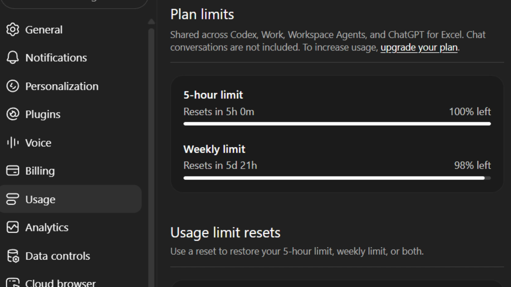 openai 5hr and weekly limits