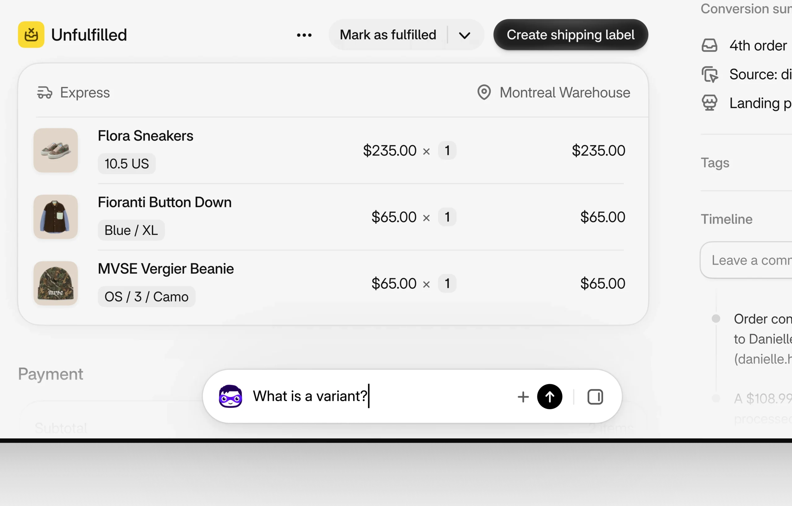 Shopify Sidekick floating chat in the redesigned admin